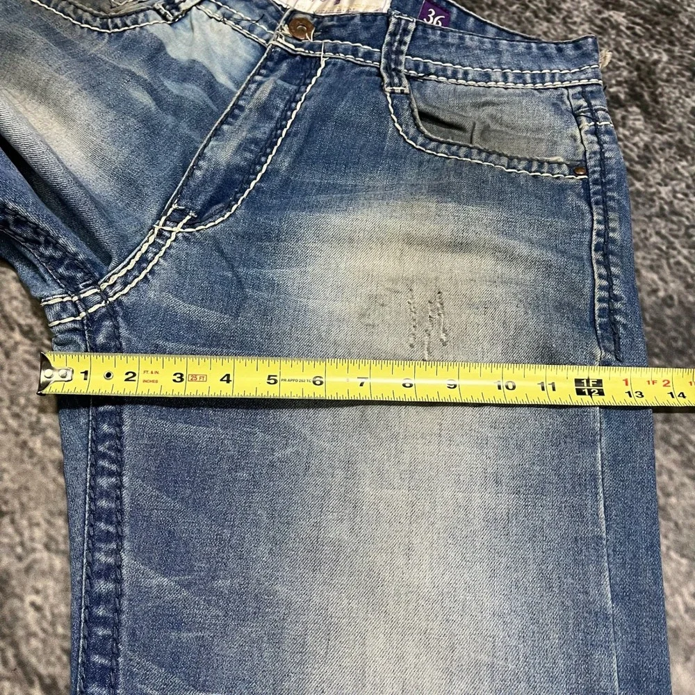 Akoo Jeans Mens 36x32 Blue Embroidered Denim Flap Pockets Streetwear Vintage Y2K